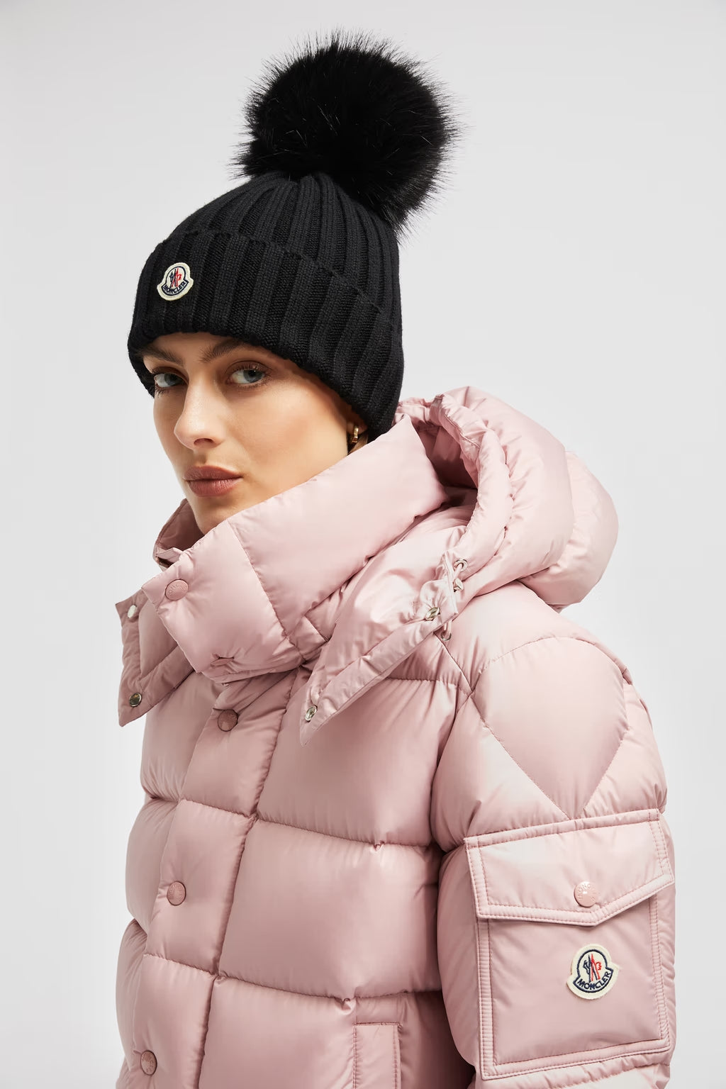 Bonnet Moncler avec pompon Noir